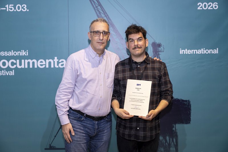 HELLENIC BROADCASTING CORPORATION AWARD - WINNER YORGOS ILIOPOULOS AND GENERAL DIRECTOR OF ERT3 ARIS PANAGITIDIS